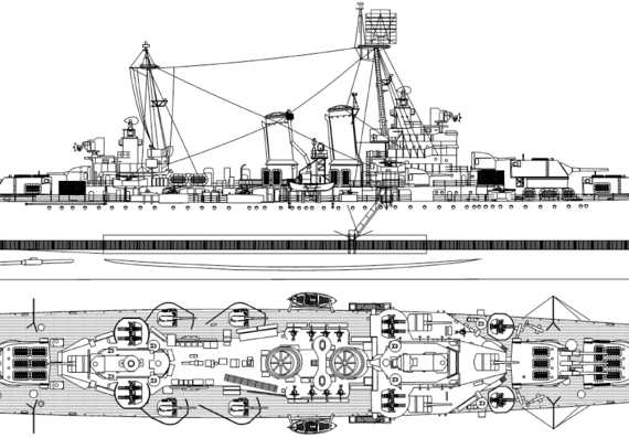 Корабль USS CA-45 Wichita [Heavy Cruiser] (1945) - чертежи, габариты, рисунки